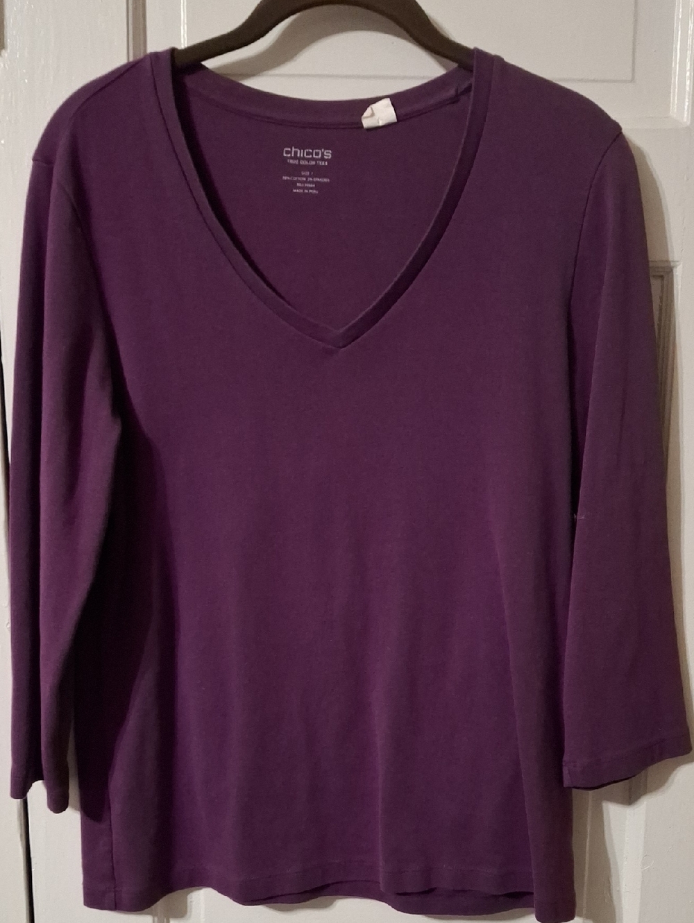 Chico's Deep Purple V-Neck Long Sleeve Tee (Mis231)
